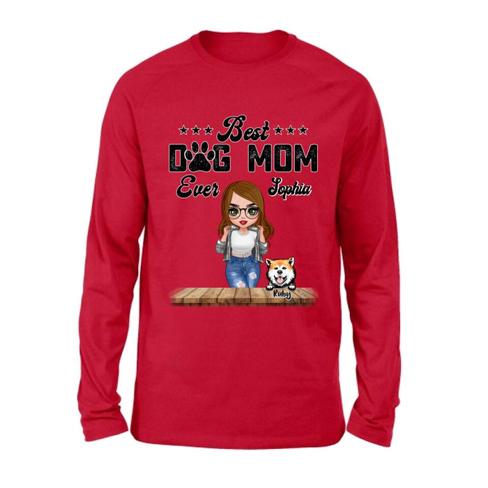 Custom Personalized Dog Mom Front Shirt/ Pullover Hoodie - Gifts For Dog Lover With Up to 4 Dogs - Best Dog Mom Ever