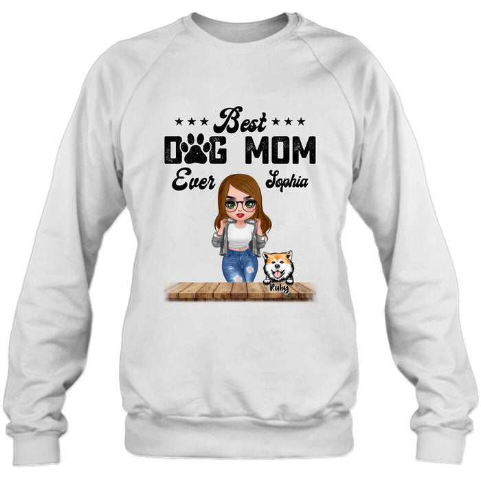 Custom Personalized Dog Mom Front Shirt/ Pullover Hoodie - Gifts For Dog Lover With Up to 4 Dogs - Best Dog Mom Ever