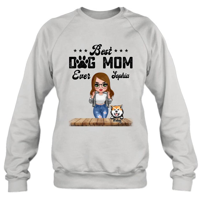 Custom Personalized Dog Mom Front Shirt/ Pullover Hoodie - Gifts For Dog Lover With Up to 4 Dogs - Best Dog Mom Ever