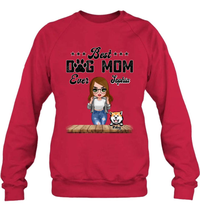 Custom Personalized Dog Mom Front Shirt/ Pullover Hoodie - Gifts For Dog Lover With Up to 4 Dogs - Best Dog Mom Ever