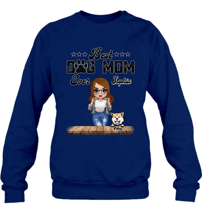 Custom Personalized Dog Mom Front Shirt/ Pullover Hoodie - Gifts For Dog Lover With Up to 4 Dogs - Best Dog Mom Ever