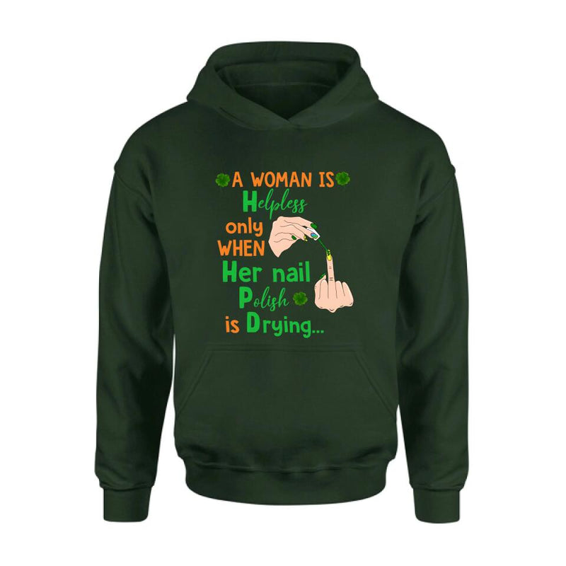 Personalized Nail Tech Unisex T-shirt/Sweatshirt/Hoodie - Perfect Gift For Friends - A Woman Is Helpless Only When Her Nail Polish Is Drying