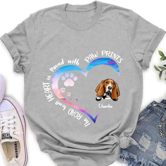 Custom Personalized Dog Shirt/ Pullover Hoodie - Upto 3 Dogs - Gift Idea For Dog Lover - The Road To My Heart Is Paved With Paw Prints