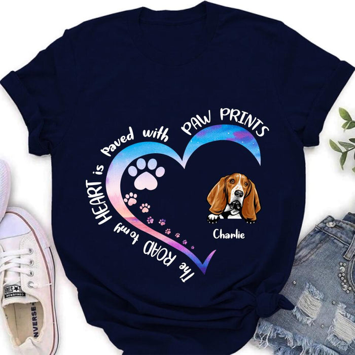 Custom Personalized Dog Shirt/ Pullover Hoodie - Upto 3 Dogs - Gift Idea For Dog Lover - The Road To My Heart Is Paved With Paw Prints