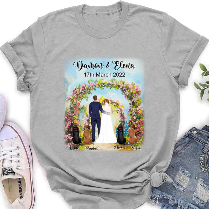 Custom Personalized Wedding T-shirt - Wedding Gift For Couple - Upto 4 Dogs