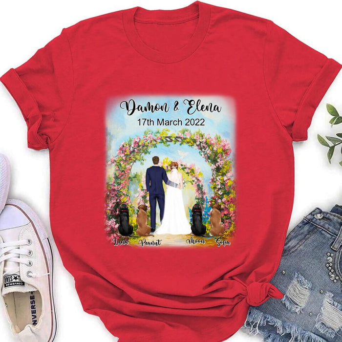 Custom Personalized Wedding T-shirt - Wedding Gift For Couple - Upto 4 Dogs