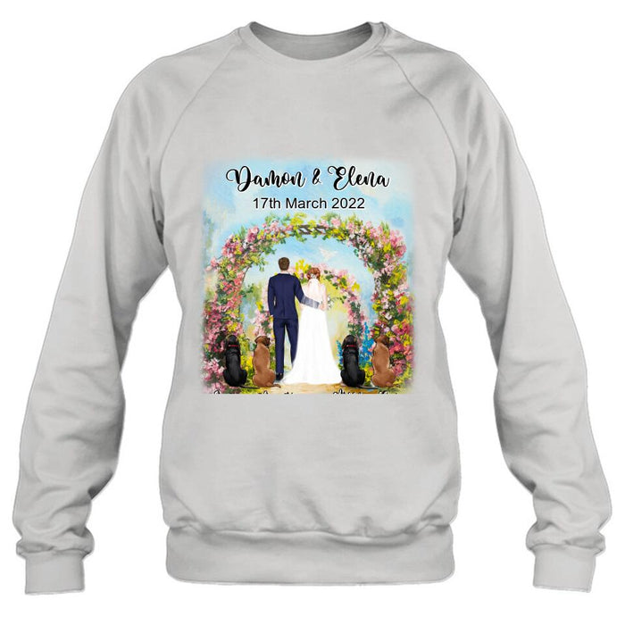 Custom Personalized Wedding T-shirt - Wedding Gift For Couple - Upto 4 Dogs