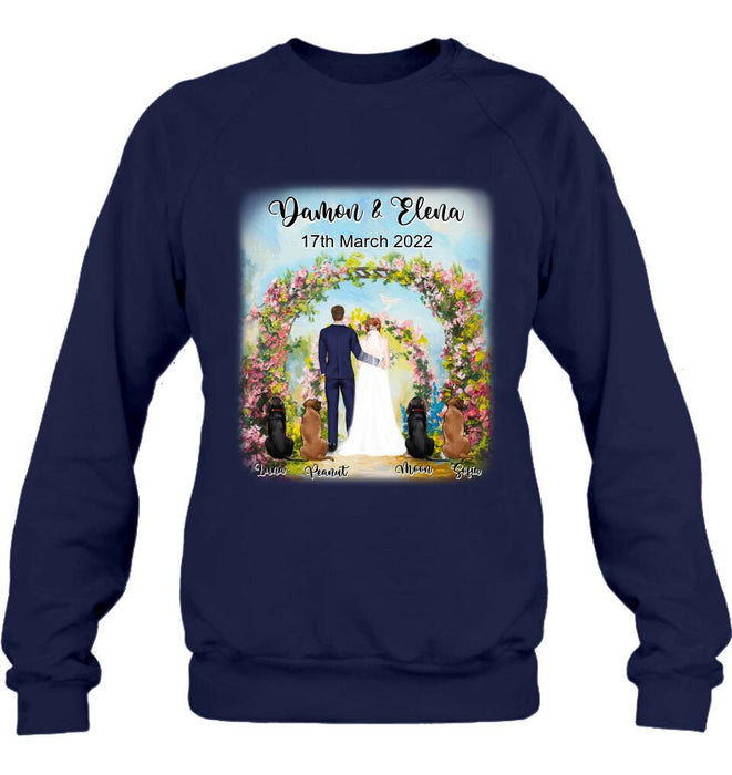 Custom Personalized Wedding T-shirt - Wedding Gift For Couple - Upto 4 Dogs