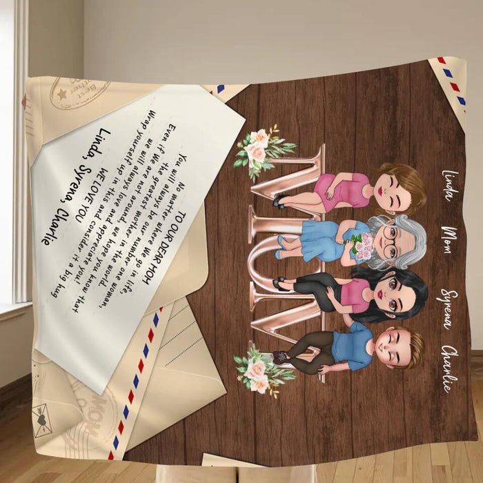 Custom Personalized Mom & Children Quilt/Single Layer Fleece Blanket - Gift Idea For Mother's Day - Upto 3 Children - You Will Always Be Our Number One Woman