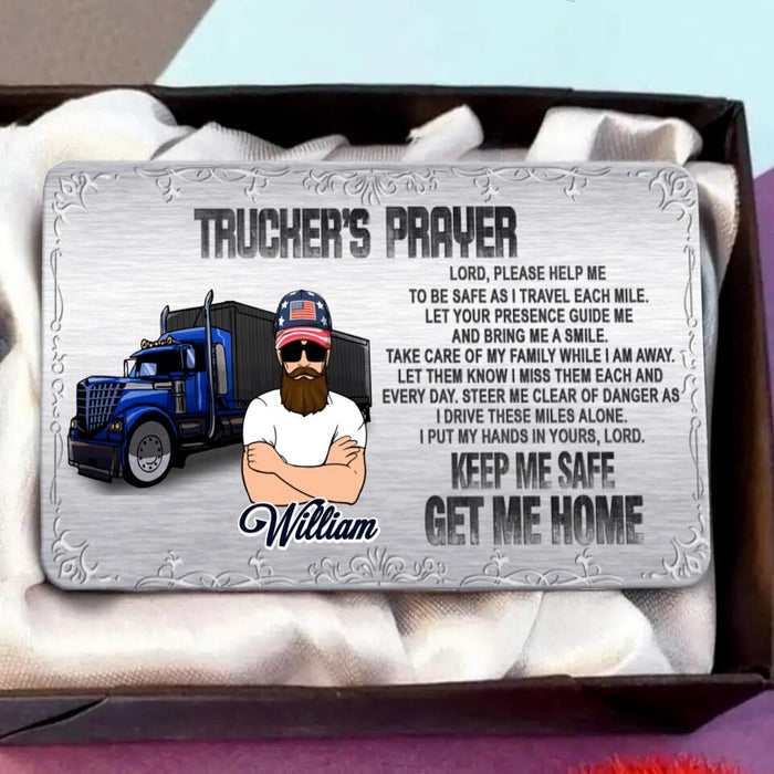 Custom Personalized Trucker's Prayer Aluminum Wallet Card - Gift Idea For Father's Day/Truckers - Lord Please Help Me To Be Safe As I Travel Each Mile