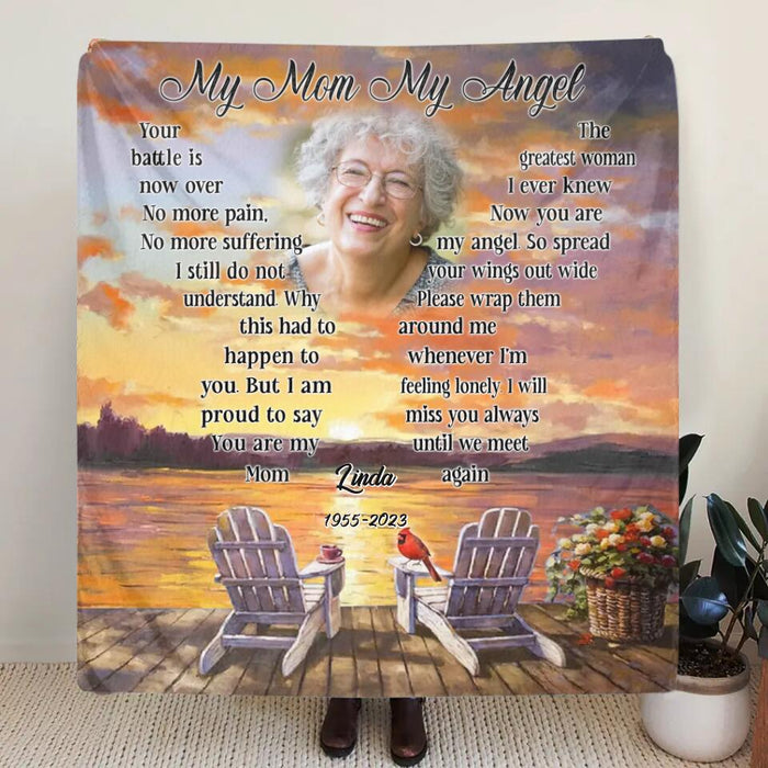 Custom Personalized Memorial Photo Quilt/Single Layer Fleece Blanket - Gift Idea For Mother's Day/Wife - My Mom/Wife My Angel