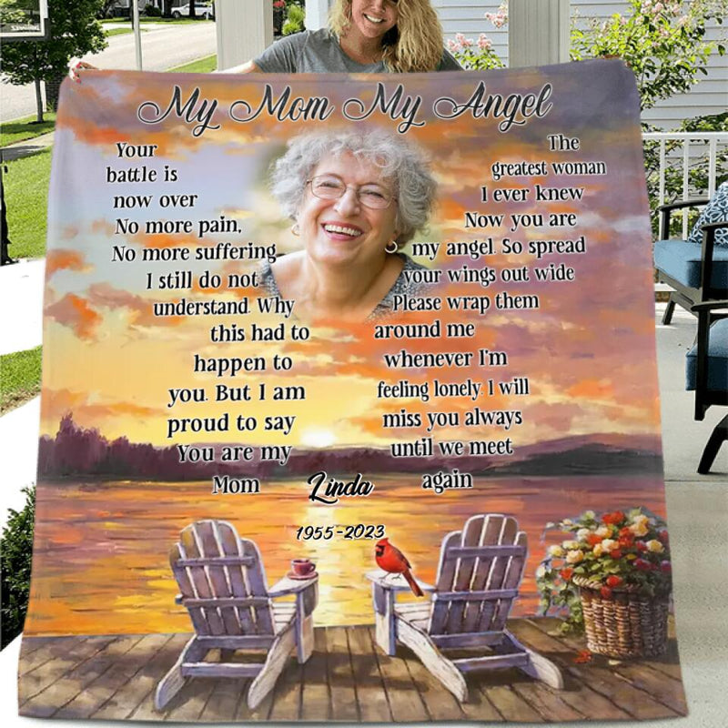 Personalized Memorial Photo Fleece Throw Blanket/Quilt - Gift Idea For Mother's Day - My Angel