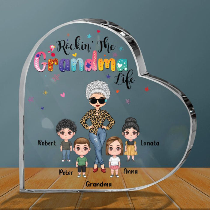 Custom Personalized Grandma & Kids Crystal Heart - Gift Idea For Grandma/Mother's Day - Upto 4 Kids - Rockin' The Grandma Life