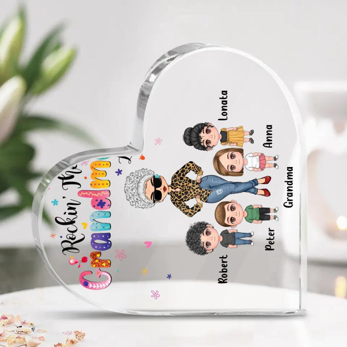 Custom Personalized Grandma & Kids Crystal Heart - Gift Idea For Grandma/Mother's Day - Upto 4 Kids - Rockin' The Grandma Life