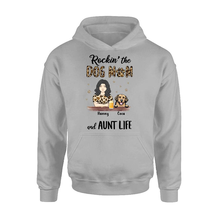 Custom Personalized Dog Mom T-shirt/ Long Sleeve/ Sweatshirt/ Hoodie - Upto 4 Dogs - Mother's Day Gift Idea For Dog Lover/ Dog Mom - Rockin' The Dog Mom And Aunt Life