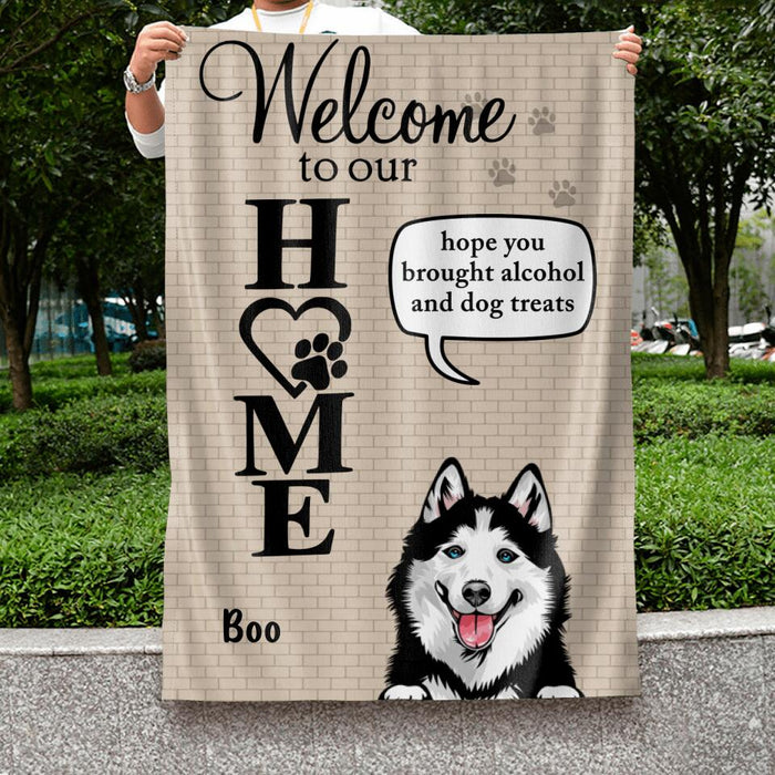 Custom Personalized Pet Flag - Upto 6 Dogs/Cats - Mother's Day Gift for Dog/Cat Owners - Welcome To Our Home