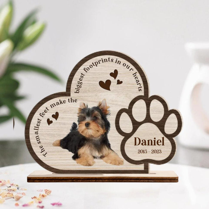 Custom Personalized Memorial Dog Photo Wooden Plaque - Memorial Gift Idea For Dog Lover - The Smallest Feet Make The Biggest Footprints In Our Hearts