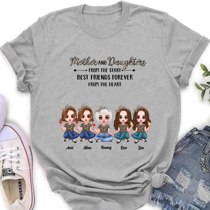 Custom Personalized Mom Leopard Unisex T-shirt/ Hoodie/ Long Sleeve/ Sweatshirt - Upto 4 Daughters - Gift Idea for Mother's Day - Mother And Daughter From The Start Best Friends Forever From The Heart