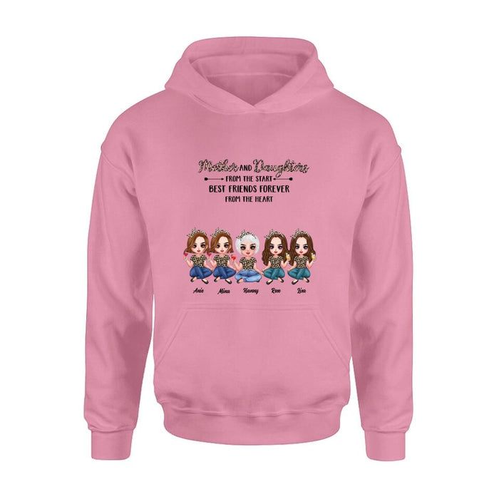 Custom Personalized Mom Leopard Unisex T-shirt/ Hoodie/ Long Sleeve/ Sweatshirt - Upto 4 Daughters - Gift Idea for Mother's Day - Mother And Daughter From The Start Best Friends Forever From The Heart