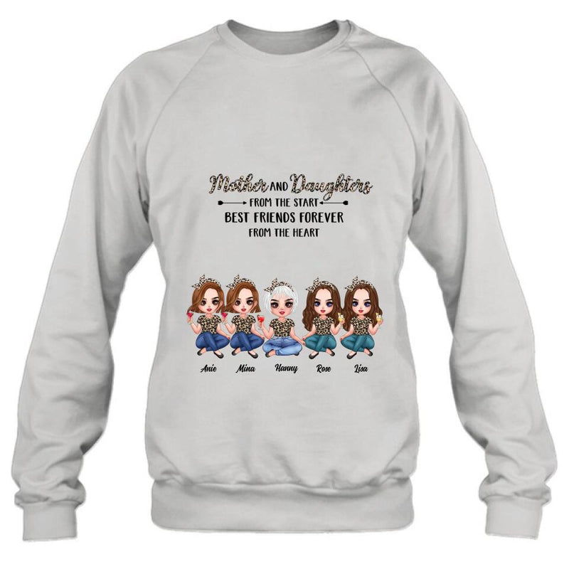 Personalized Mom Leopard Unisex T-shirt/Hoodie/Long Sleeve/Sweatshirt - Up to 4 Daughters - Gift Idea for Mother's Day - Mother And Daughter From The Start Best Friends Forever From The Heart