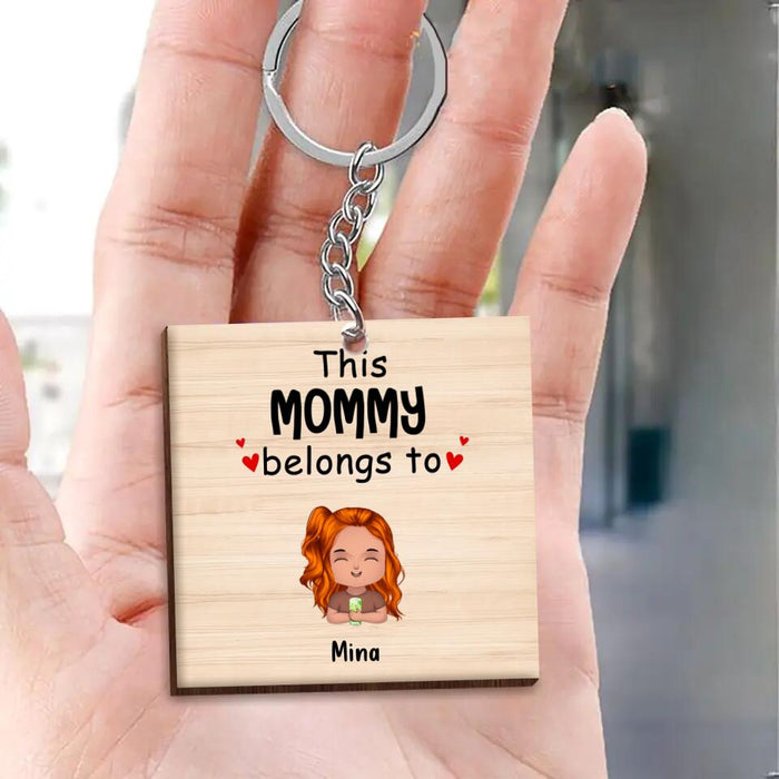 Custom Personalized This Mommy Belongs To Wooden Keychain - Upto 7 Children - Gift Idea For Grandma/ Grandpa/ Dad/ Mom/ Mother's Day/ Father's Day