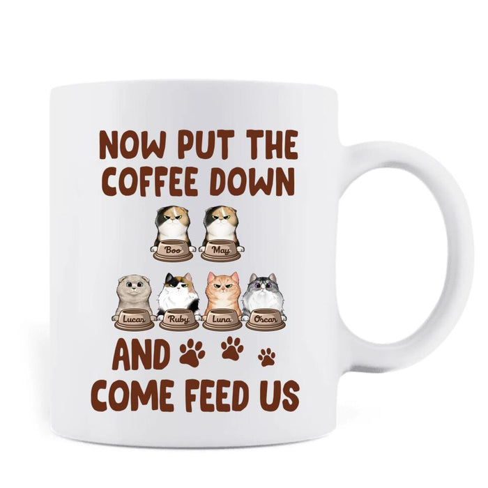 Custom Personalized Cats Coffee Mug - Upto 6 Cats - Mother's Day Gift Idea For Cat Lovers - Good Morning Human Servant Your Tiny Furry Overlords