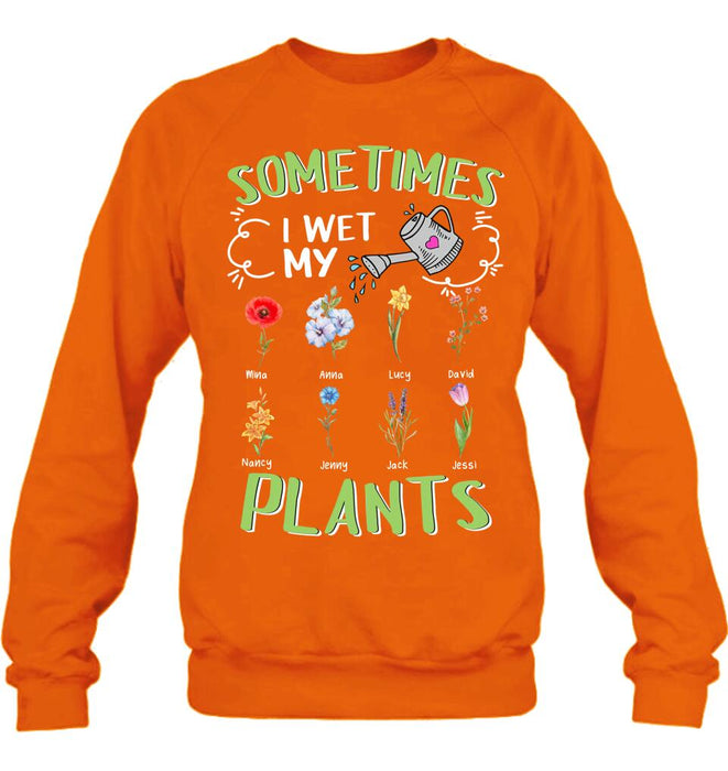 Custom Grandma's Flower Garden Unisex T-Shirt/ Long Sleeve/Pullover Hoodie/Sweatshirt - Upto 8 Grandkids - Best Gift Idea For Mother's Day - Sometimes I Wet My Plants