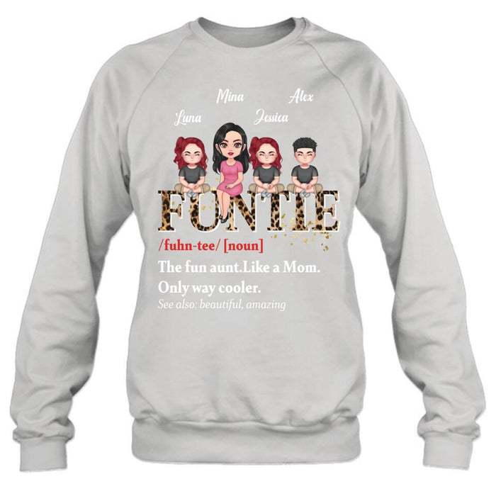 Custom Personalized Auntie & Kids T-shirt/ Long Sleeve/ Sweatshirt/ Hoodie - Gift Idea For Aunt/Mother's Day - Upto 3 Kids - The Fun Aunt Like A Mom Only Way Cooler