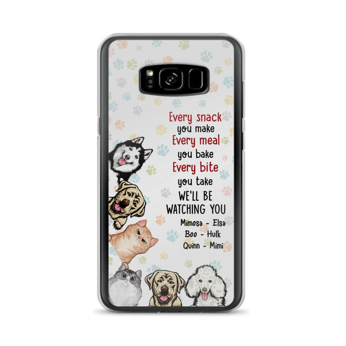 Custom Personalized Pets Phone Case - Upto 6 Dogs/Cats - Mother's Day Gift for Dog/Cat Lovers - Every Snack You Make Every Meal You Bake Every Bite You Take We'll Be Watching You - Case for iPhone/Samsung