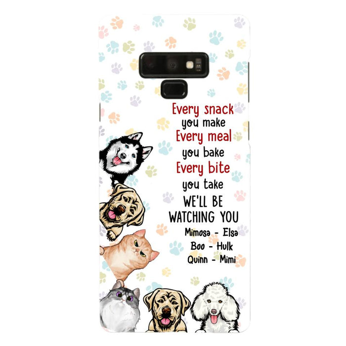 Custom Personalized Pets Phone Case - Upto 6 Dogs/Cats - Mother's Day Gift for Dog/Cat Lovers - Every Snack You Make Every Meal You Bake Every Bite You Take We'll Be Watching You - Case for iPhone/Samsung