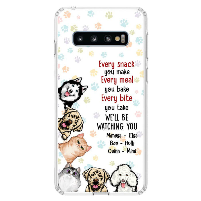 Custom Personalized Pets Phone Case - Upto 6 Dogs/Cats - Mother's Day Gift for Dog/Cat Lovers - Every Snack You Make Every Meal You Bake Every Bite You Take We'll Be Watching You - Case for iPhone/Samsung