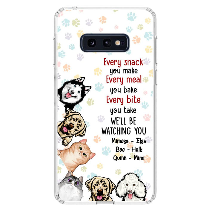 Custom Personalized Pets Phone Case - Upto 6 Dogs/Cats - Mother's Day Gift for Dog/Cat Lovers - Every Snack You Make Every Meal You Bake Every Bite You Take We'll Be Watching You - Case for iPhone/Samsung