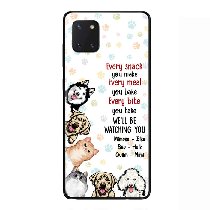 Custom Personalized Pets Phone Case - Upto 6 Dogs/Cats - Mother's Day Gift for Dog/Cat Lovers - Every Snack You Make Every Meal You Bake Every Bite You Take We'll Be Watching You - Case for iPhone/Samsung