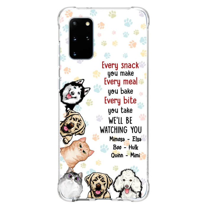 Custom Personalized Pets Phone Case - Upto 6 Dogs/Cats - Mother's Day Gift for Dog/Cat Lovers - Every Snack You Make Every Meal You Bake Every Bite You Take We'll Be Watching You - Case for iPhone/Samsung