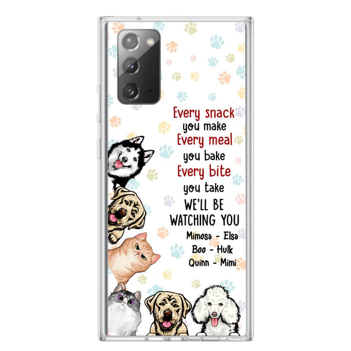 Custom Personalized Pets Phone Case - Upto 6 Dogs/Cats - Mother's Day Gift for Dog/Cat Lovers - Every Snack You Make Every Meal You Bake Every Bite You Take We'll Be Watching You - Case for iPhone/Samsung