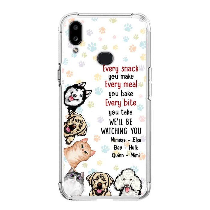 Custom Personalized Pets Phone Case - Upto 6 Dogs/Cats - Mother's Day Gift for Dog/Cat Lovers - Every Snack You Make Every Meal You Bake Every Bite You Take We'll Be Watching You - Case for iPhone/Samsung