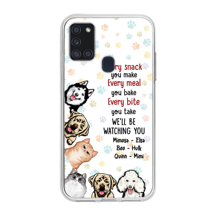 Custom Personalized Pets Phone Case - Upto 6 Dogs/Cats - Mother's Day Gift for Dog/Cat Lovers - Every Snack You Make Every Meal You Bake Every Bite You Take We'll Be Watching You - Case for iPhone/Samsung