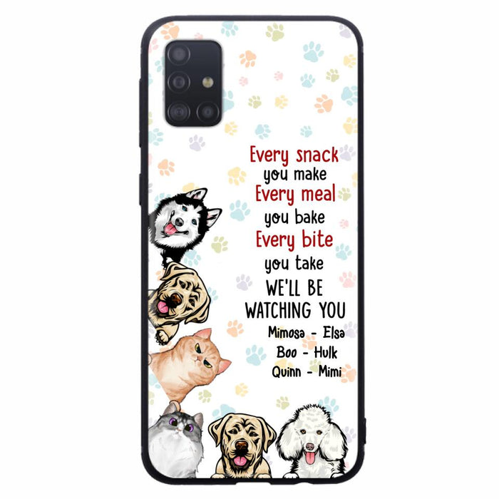 Custom Personalized Pets Phone Case - Upto 6 Dogs/Cats - Mother's Day Gift for Dog/Cat Lovers - Every Snack You Make Every Meal You Bake Every Bite You Take We'll Be Watching You - Case for iPhone/Samsung