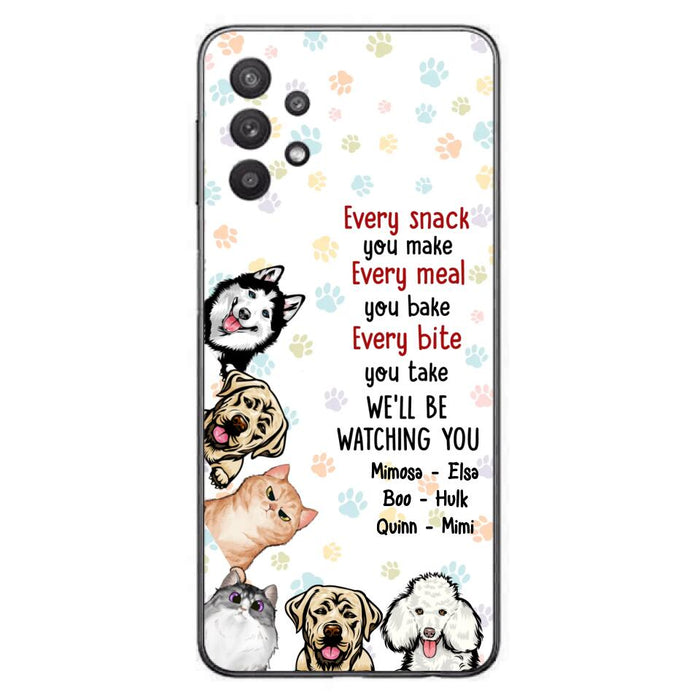 Custom Personalized Pets Phone Case - Upto 6 Dogs/Cats - Mother's Day Gift for Dog/Cat Lovers - Every Snack You Make Every Meal You Bake Every Bite You Take We'll Be Watching You - Case for iPhone/Samsung