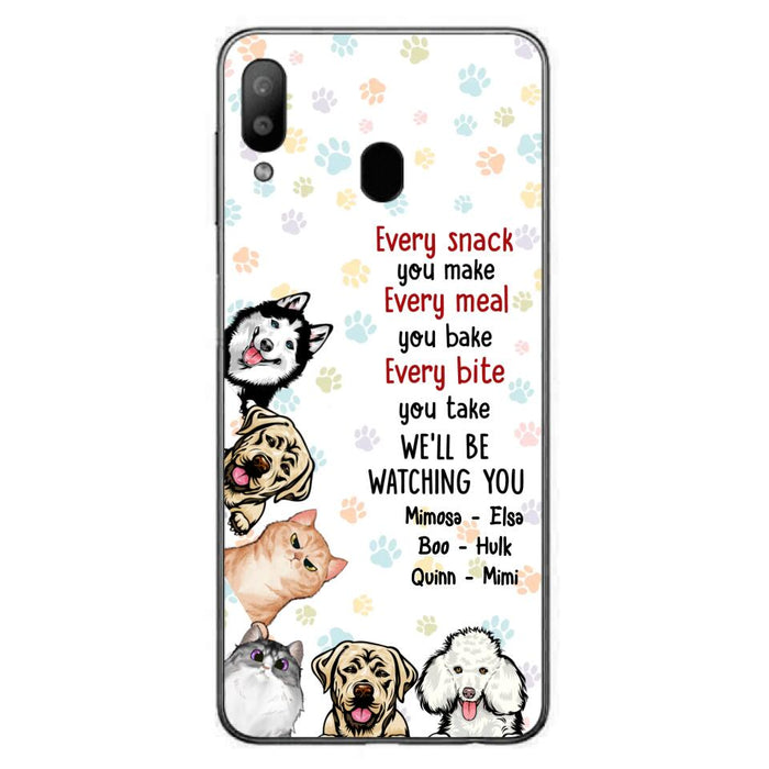 Custom Personalized Pets Phone Case - Upto 6 Dogs/Cats - Mother's Day Gift for Dog/Cat Lovers - Every Snack You Make Every Meal You Bake Every Bite You Take We'll Be Watching You - Case for iPhone/Samsung