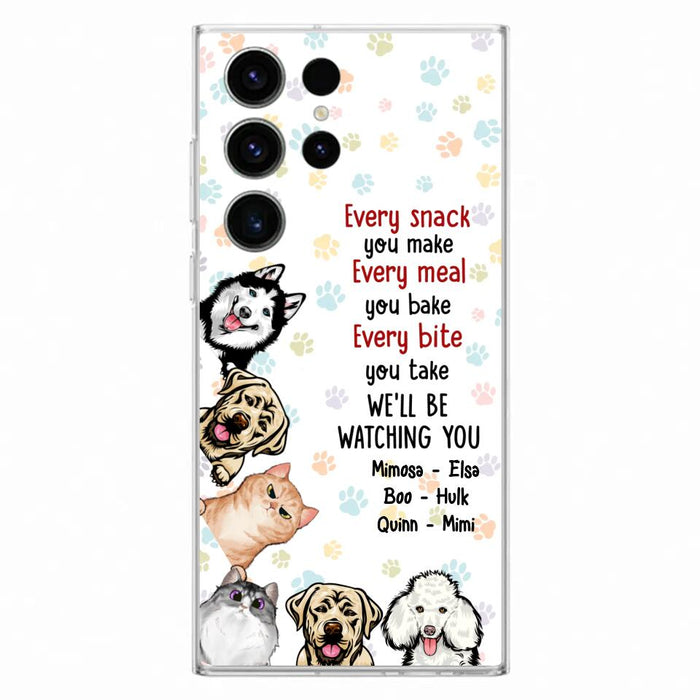 Custom Personalized Pets Phone Case - Upto 6 Dogs/Cats - Mother's Day Gift for Dog/Cat Lovers - Every Snack You Make Every Meal You Bake Every Bite You Take We'll Be Watching You - Case for iPhone/Samsung