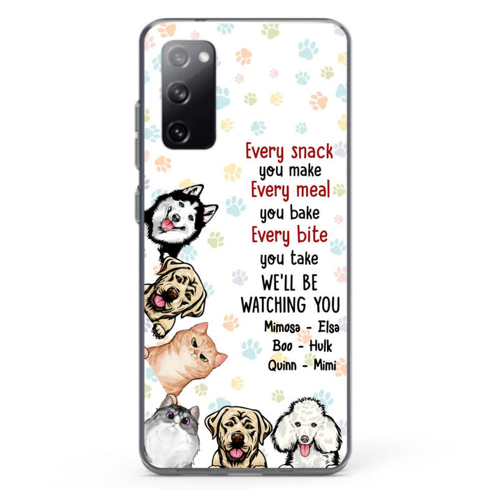 Custom Personalized Pets Phone Case - Upto 6 Dogs/Cats - Mother's Day Gift for Dog/Cat Lovers - Every Snack You Make Every Meal You Bake Every Bite You Take We'll Be Watching You - Case for iPhone/Samsung