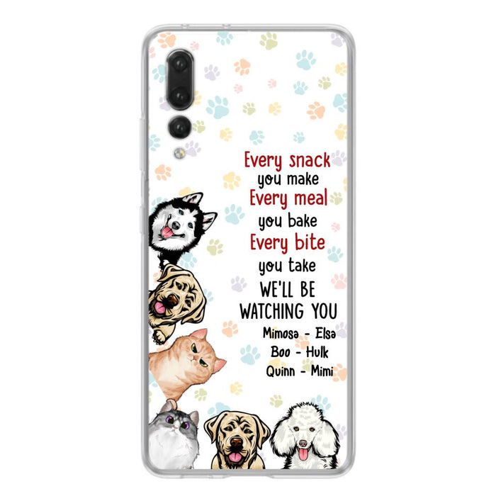 Custom Personalized Pets Phone Case - Upto 6 Dogs/Cats - Mother's Day Gift for Dog/Cat Lovers - Every Snack You Make Every Meal You Bake Every Bite You Take We'll Be Watching You - Case for Xiaomi/Huawei/Oppo