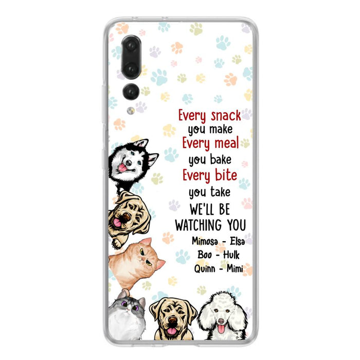 Custom Personalized Pets Phone Case - Upto 6 Dogs/Cats - Mother's Day Gift for Dog/Cat Lovers - Every Snack You Make Every Meal You Bake Every Bite You Take We'll Be Watching You - Case for Xiaomi/Huawei/Oppo