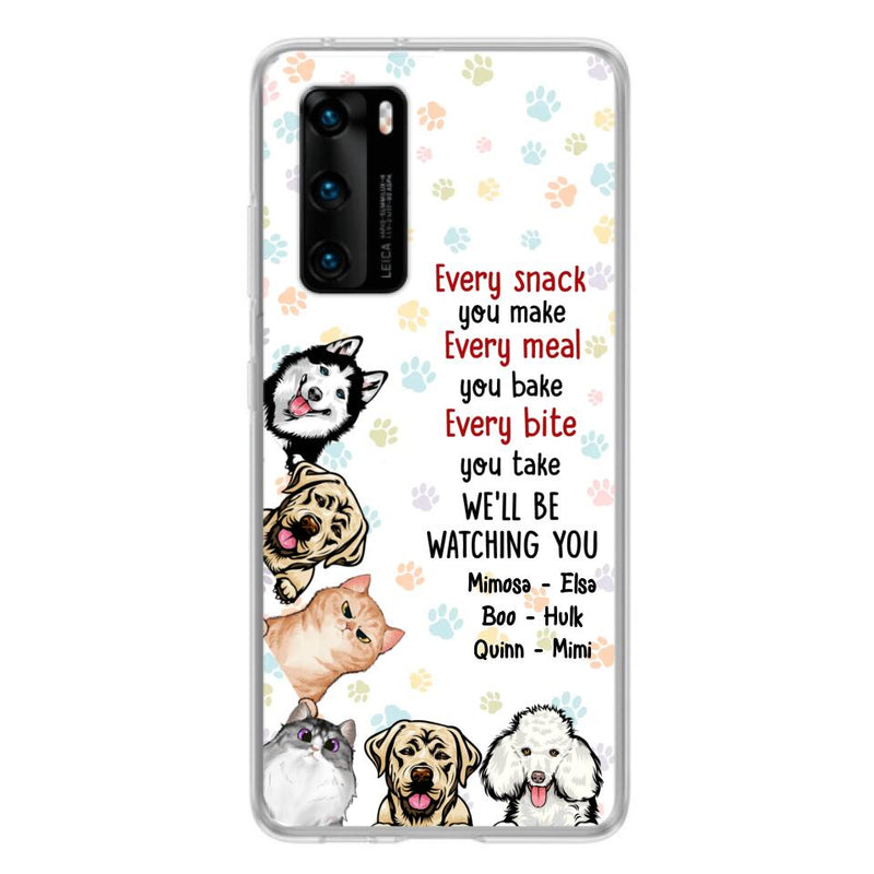 Personalized Pets Phone Case - Up to 6 Dogs/Cats - Mother's Day Gift for Dog/Cat Lovers - Every Snack You Make Every Meal You Bake Every Bite You Take We'll Be Watching You - Case for Xiaomi/Huawei/Oppo