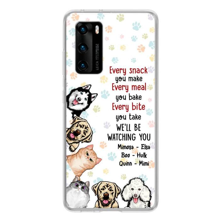 Custom Personalized Pets Phone Case - Upto 6 Dogs/Cats - Mother's Day Gift for Dog/Cat Lovers - Every Snack You Make Every Meal You Bake Every Bite You Take We'll Be Watching You - Case for Xiaomi/Huawei/Oppo