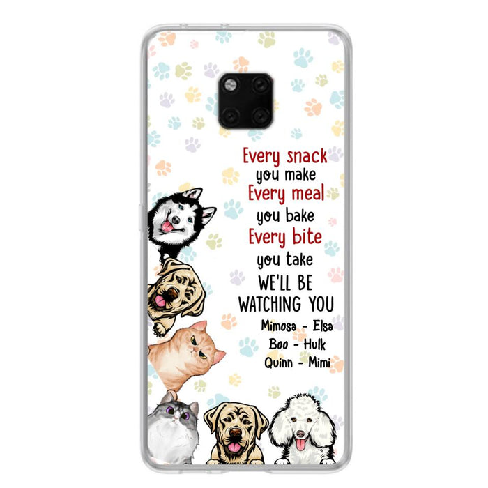 Custom Personalized Pets Phone Case - Upto 6 Dogs/Cats - Mother's Day Gift for Dog/Cat Lovers - Every Snack You Make Every Meal You Bake Every Bite You Take We'll Be Watching You - Case for Xiaomi/Huawei/Oppo