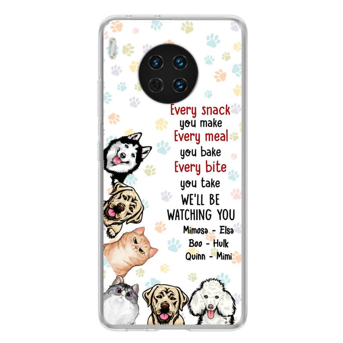 Custom Personalized Pets Phone Case - Upto 6 Dogs/Cats - Mother's Day Gift for Dog/Cat Lovers - Every Snack You Make Every Meal You Bake Every Bite You Take We'll Be Watching You - Case for Xiaomi/Huawei/Oppo