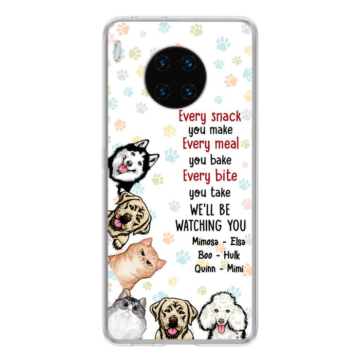 Custom Personalized Pets Phone Case - Upto 6 Dogs/Cats - Mother's Day Gift for Dog/Cat Lovers - Every Snack You Make Every Meal You Bake Every Bite You Take We'll Be Watching You - Case for Xiaomi/Huawei/Oppo