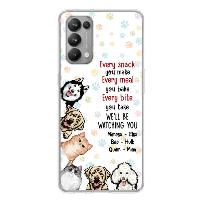 Custom Personalized Pets Phone Case - Upto 6 Dogs/Cats - Mother's Day Gift for Dog/Cat Lovers - Every Snack You Make Every Meal You Bake Every Bite You Take We'll Be Watching You - Case for Xiaomi/Huawei/Oppo